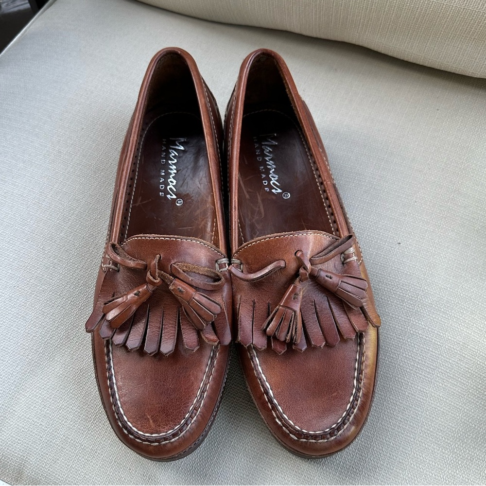 MARMOCS Men’s Brown All Leather Handmade Tassel Kiltie Loafers - Size 11.5 MED